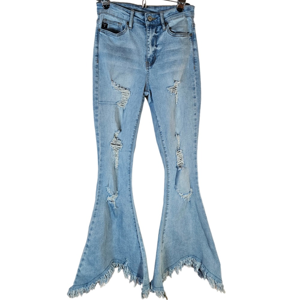 Lucky & Blessed Flare Jeans Womens Small Distressed Raw Hem Western Cowgirl 70s
